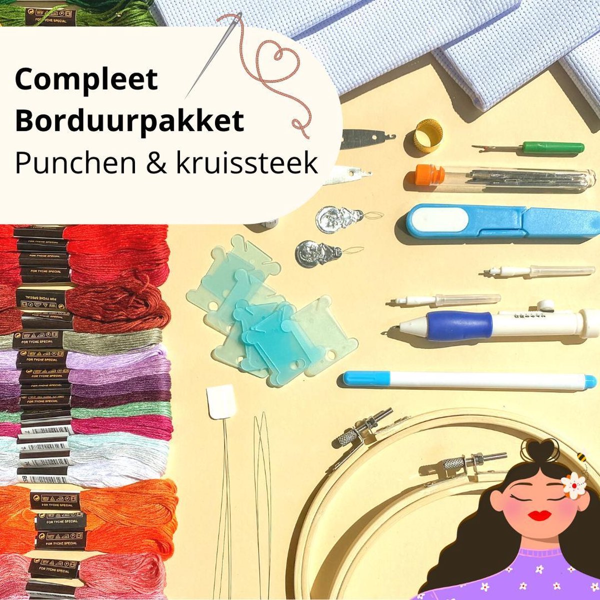 Punch needle starters borduurpakket - Kruissteek  - inclusief handleiding